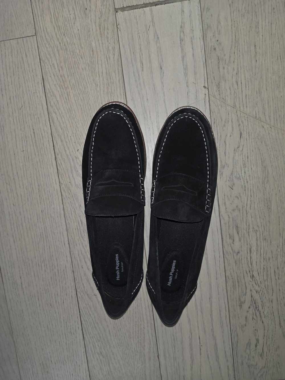 Hush Puppies Men's Black Suede Penny Loafers with Contrast Stitching